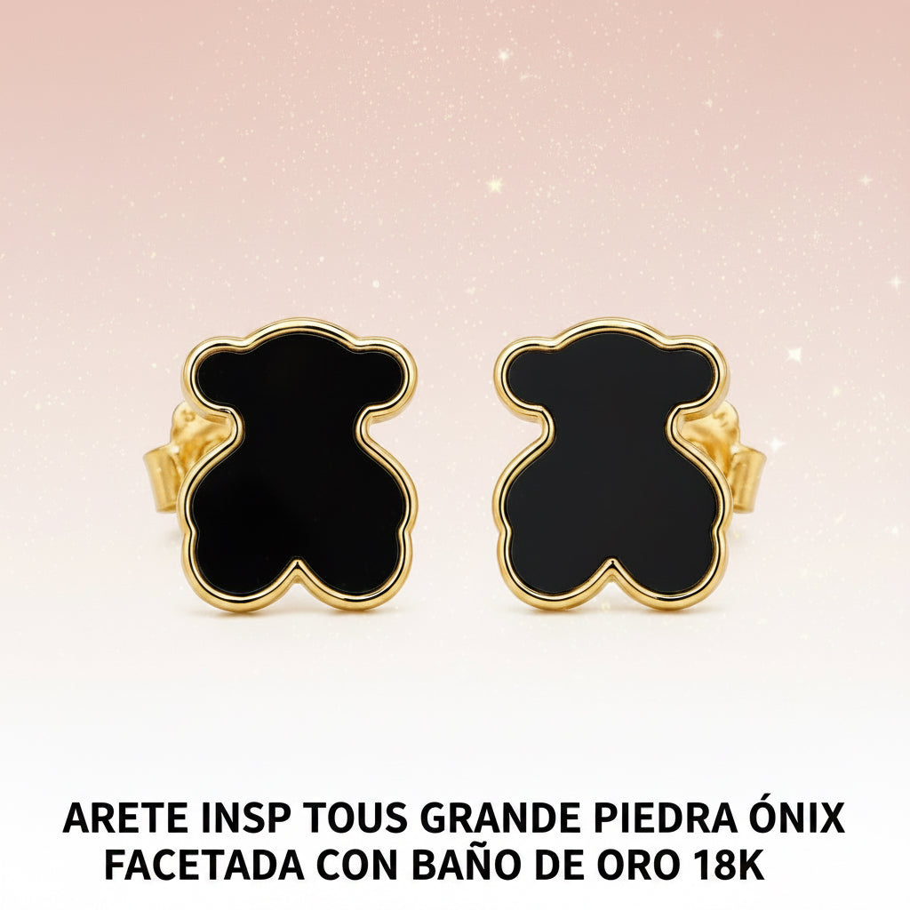 Arete inspirado Oso grande piedra Onix Facetada con Balo de oro de 18 K
