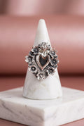 Anillo corazón y rosas oxidado hecho a mano Plata 925