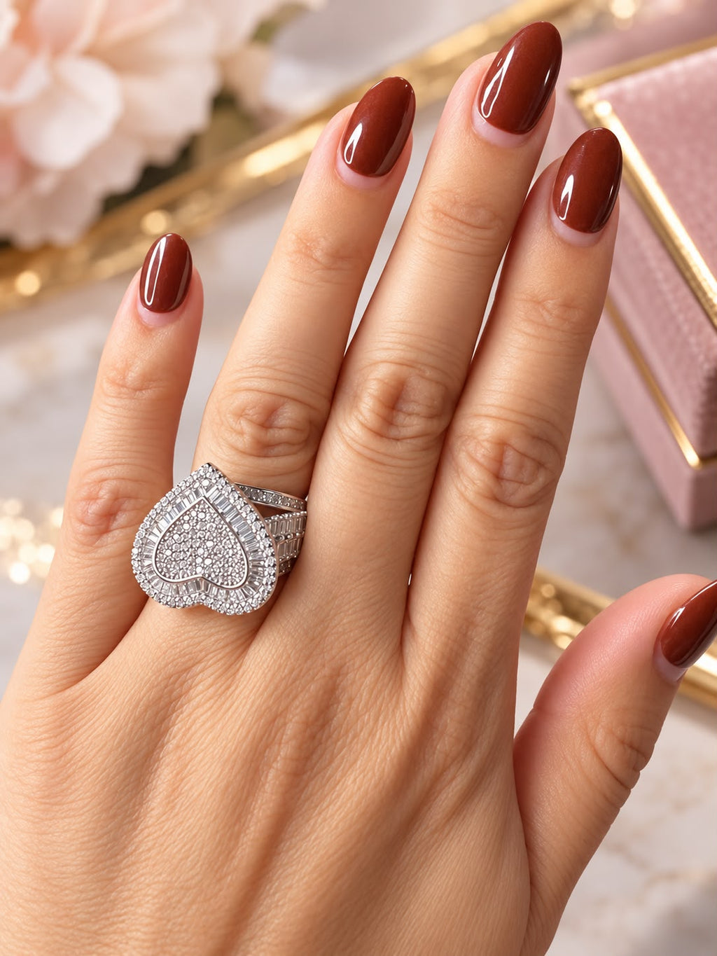 Anillo de corazon princesa de circonias con baño de rodio