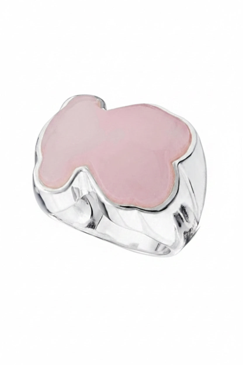 Anillo inspiración 1.1 oso plata 925 con baño de rodio con cuarzo roso