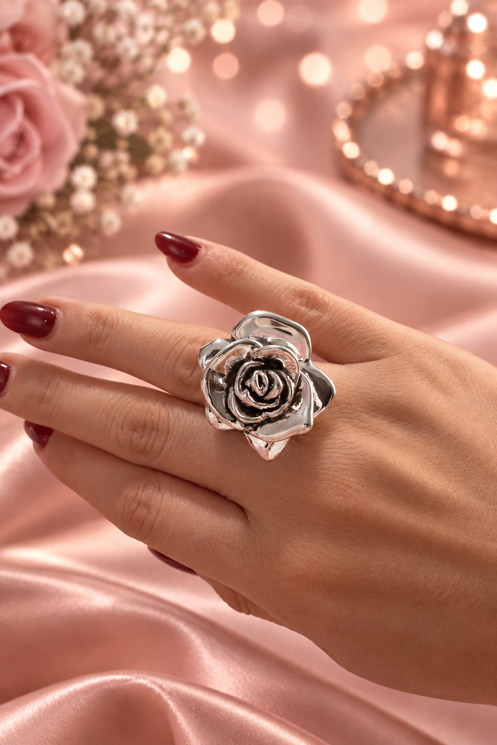 Anillo Electroformado de Rosa Plata 925