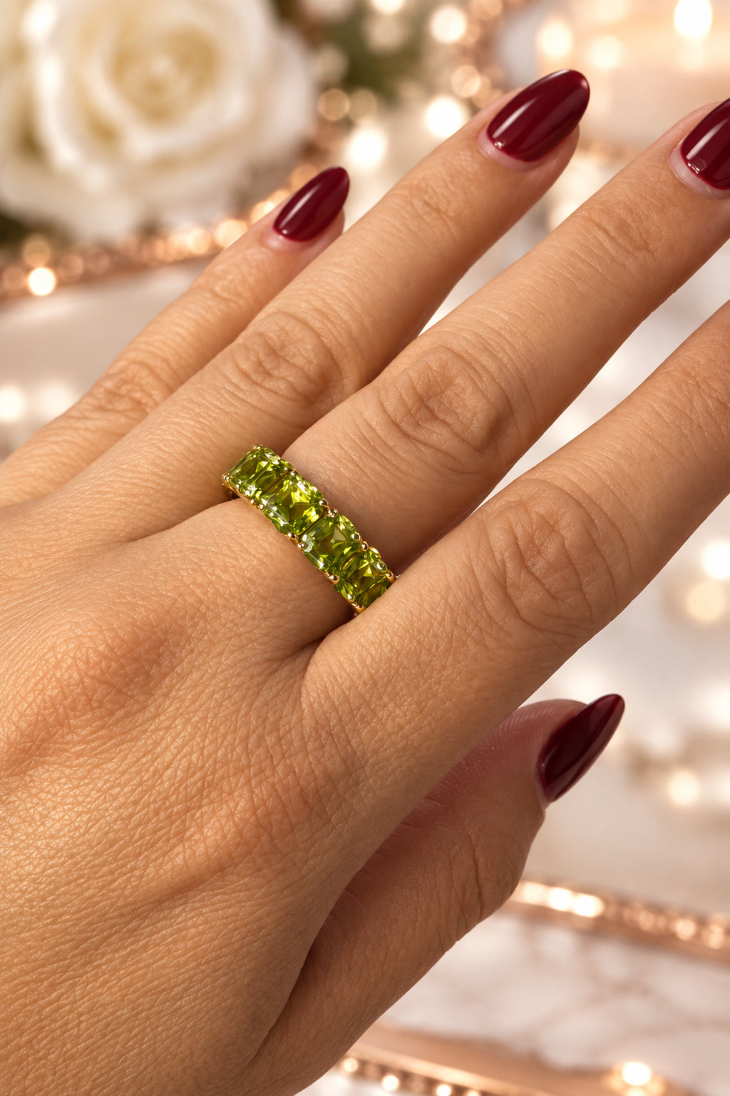 Churumbela  de piedra natural Peridoto Plata 925 Bañada en Rodio