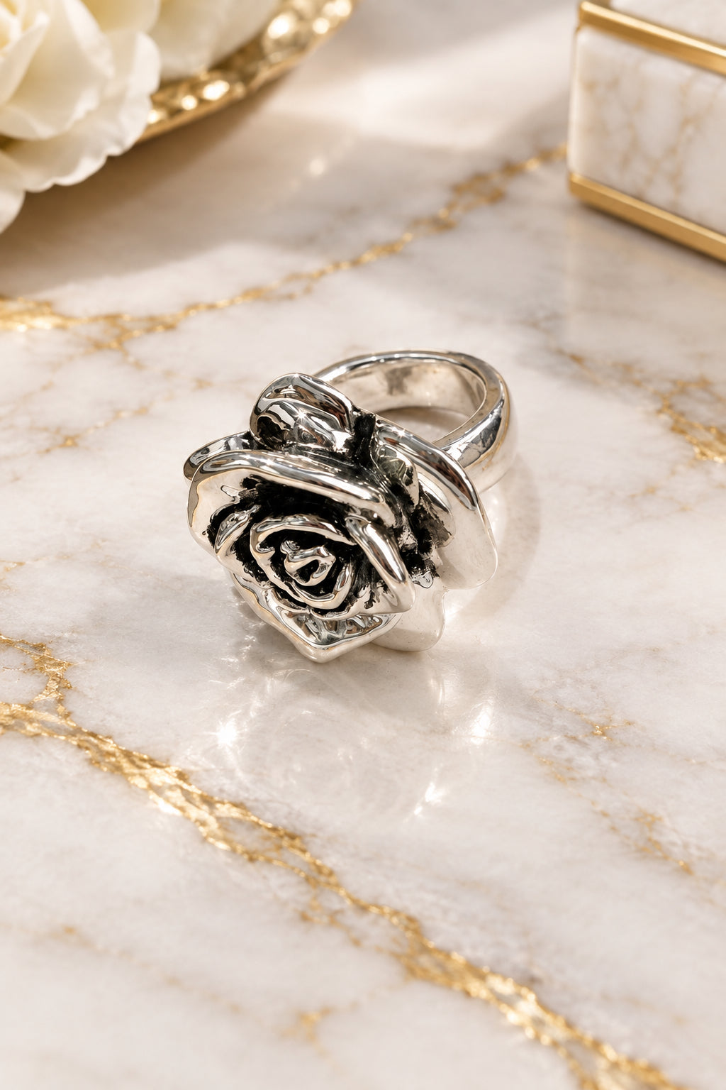 Anillo Electroformado de Rosa Plata 925