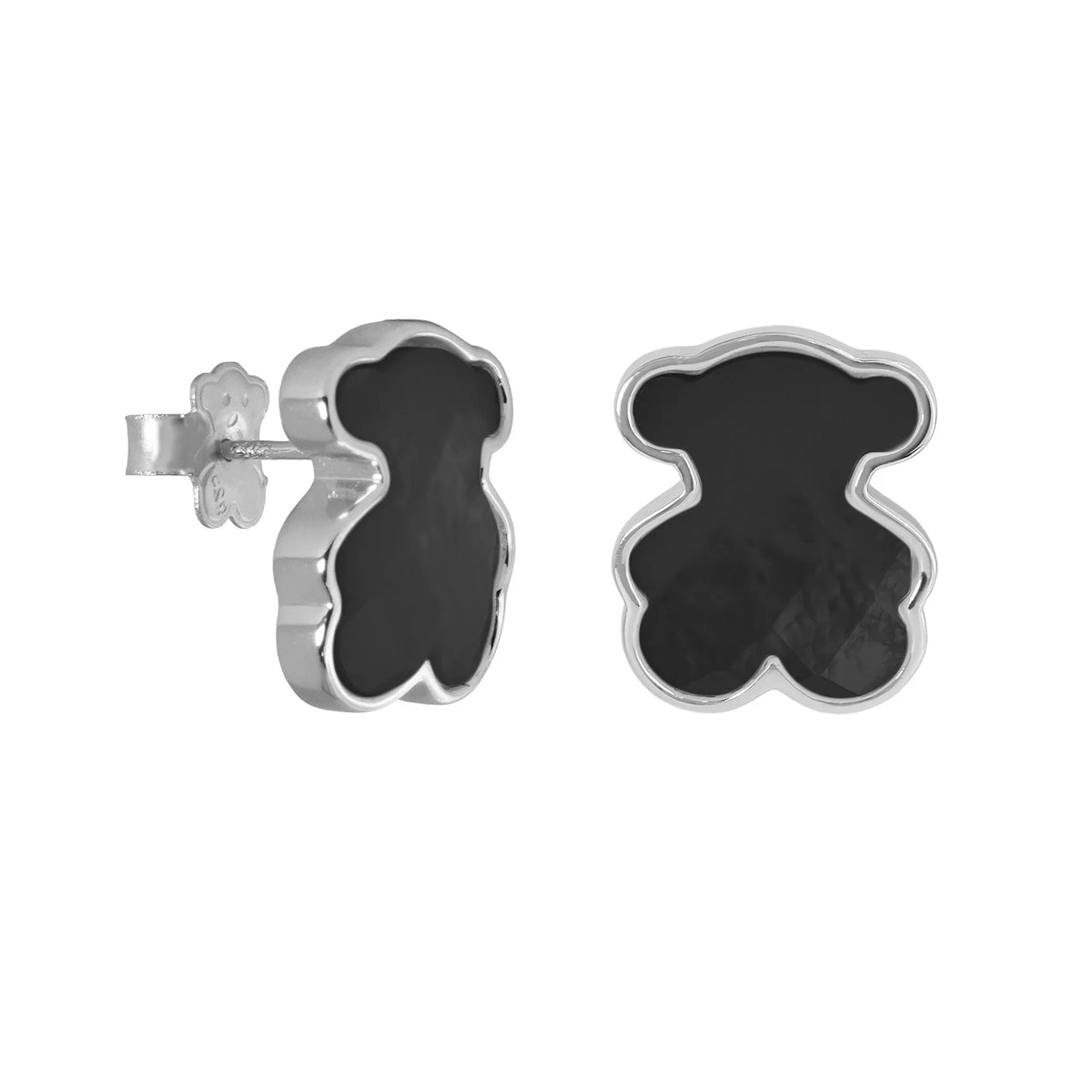 Broquel Inspirado Osos 1:1 Onix 2 cm Plata .925 con Baño de Rodio