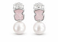 Arete Inspirado OSO con cuarzo rosa , perla de rio y baño de rodio