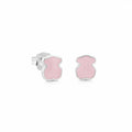 Aretitos inspirado 1.1  oso plata .925 con baño de rodio y cuarzo rosa