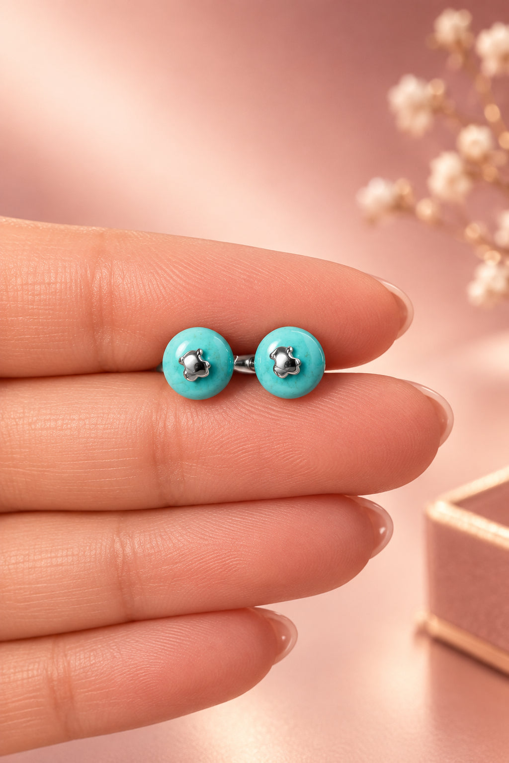 Arete Inspirado OSO con Turquesa Kitman con Baño de Rodio Plata 925
