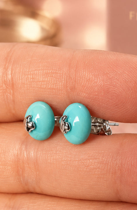 Arete Inspirado OSO con Turquesa Kitman con Baño de Rodio Plata 925