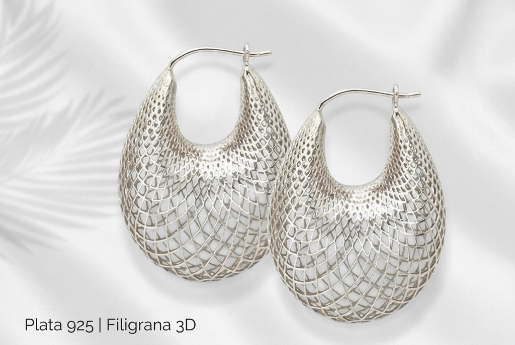 Arracada Filigrana 3D Plata 925 con Baño de rodio