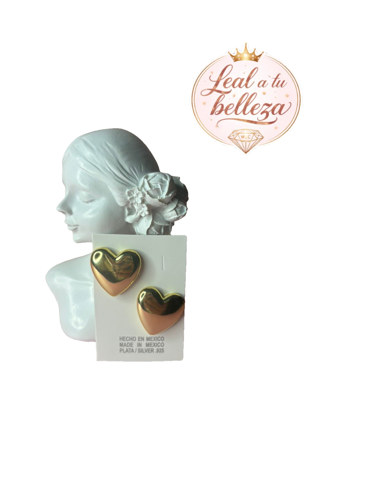 Arete grande corazón plata con baño de oro