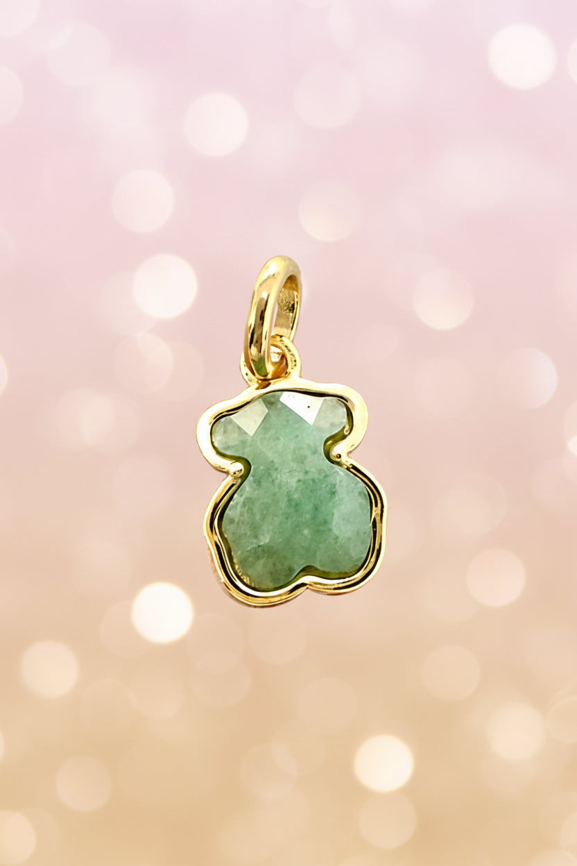 Dije inspiración oso plata 925 con baño de oro y amazonita