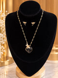 Set collar y aretes  corazón vidrio libélula Oro Laminado