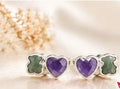 Aretitos osito de amazonita y corazón de amatista inspirado 1:1 oso plata 925 con baño de rodio