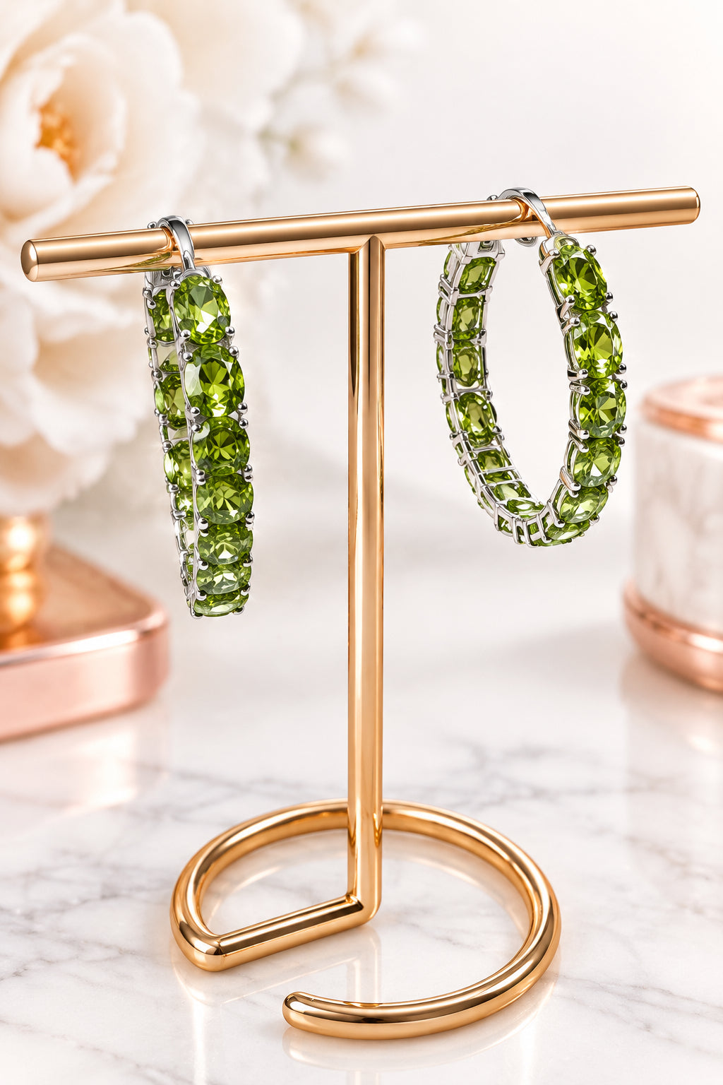 Arracada de piedra natural Peridoto Plata 925 Bañada en Rodio