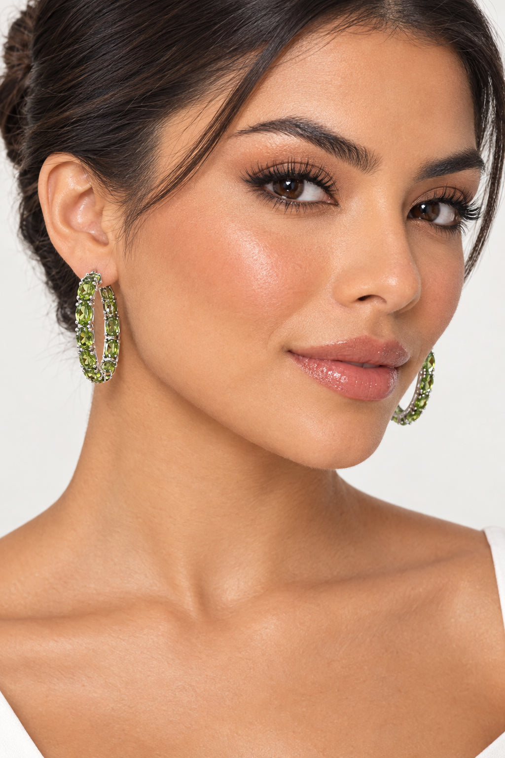 Arracada de piedra natural Peridoto Plata 925 Bañada en Rodio