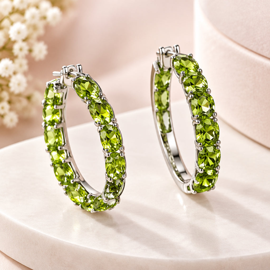 Arracada de piedra natural Peridoto Plata 925 Bañada en Rodio