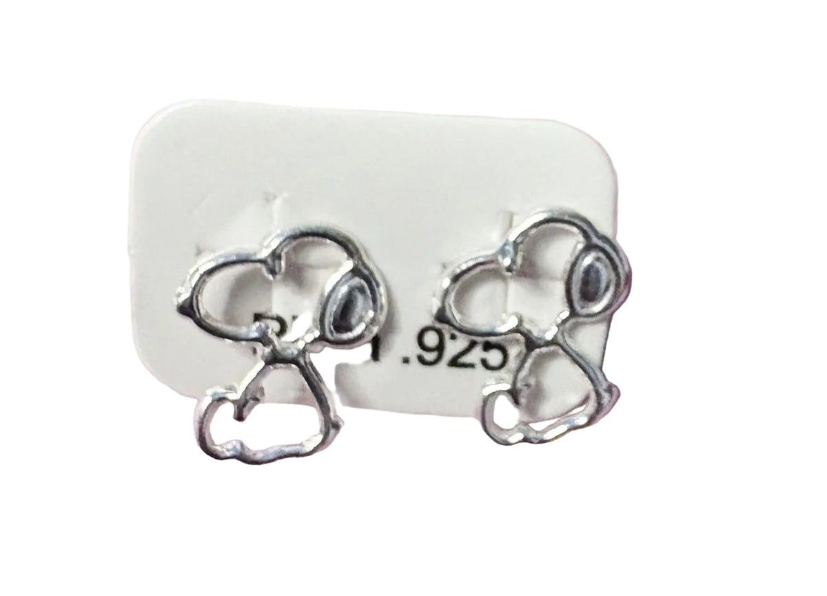 Arete inspirado silueta de Snoopy plata 925